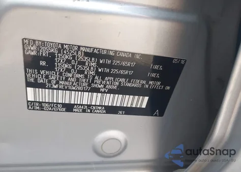 2016 Toyota Rav4 Xle из США, поврежденный, VIN 2T3WFREV1GW280177